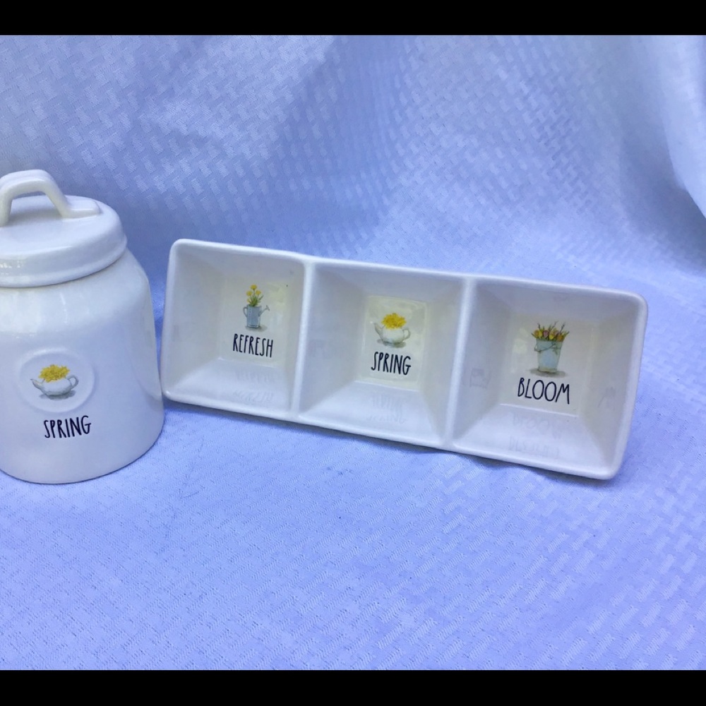NEW Rae Dunn spring divided dish & canister